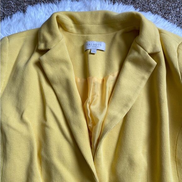 Talbots Blazer Jacket Lined Yellow Button Front Cotton Women’s Size 16W Office - Picture 5 of 15